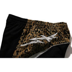 WILD LEOPARD PATTERN KNEE LENGTH OVERSIZED FIT TRACK SHORTS MENS