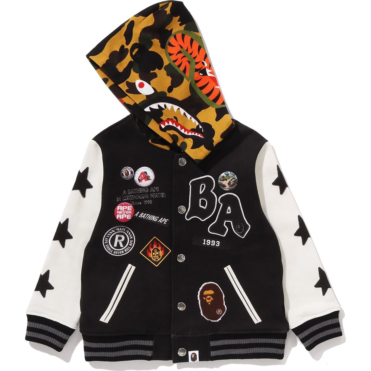 1ST CAMO SHARK HOODIE PRINT SWEAT VARSITY JACKET KIDS