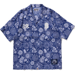 JAPANESE INDIGO ART CAMO OPEN COLLAR SS SHIRT MENS