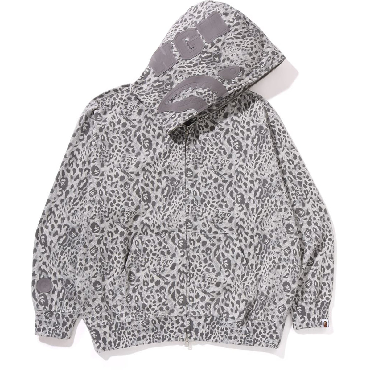 WILD LEOPARD PATTERN SHARK RELAXED FIT FULL ZIP HOODIE MENS