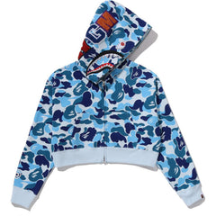 ABC CAMO CRYSTAL STONE SHARK CROPPED FULL ZIP HOODIE LADIES