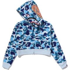 ABC CAMO CRYSTAL STONE SHARK CROPPED FULL ZIP HOODIE LADIES