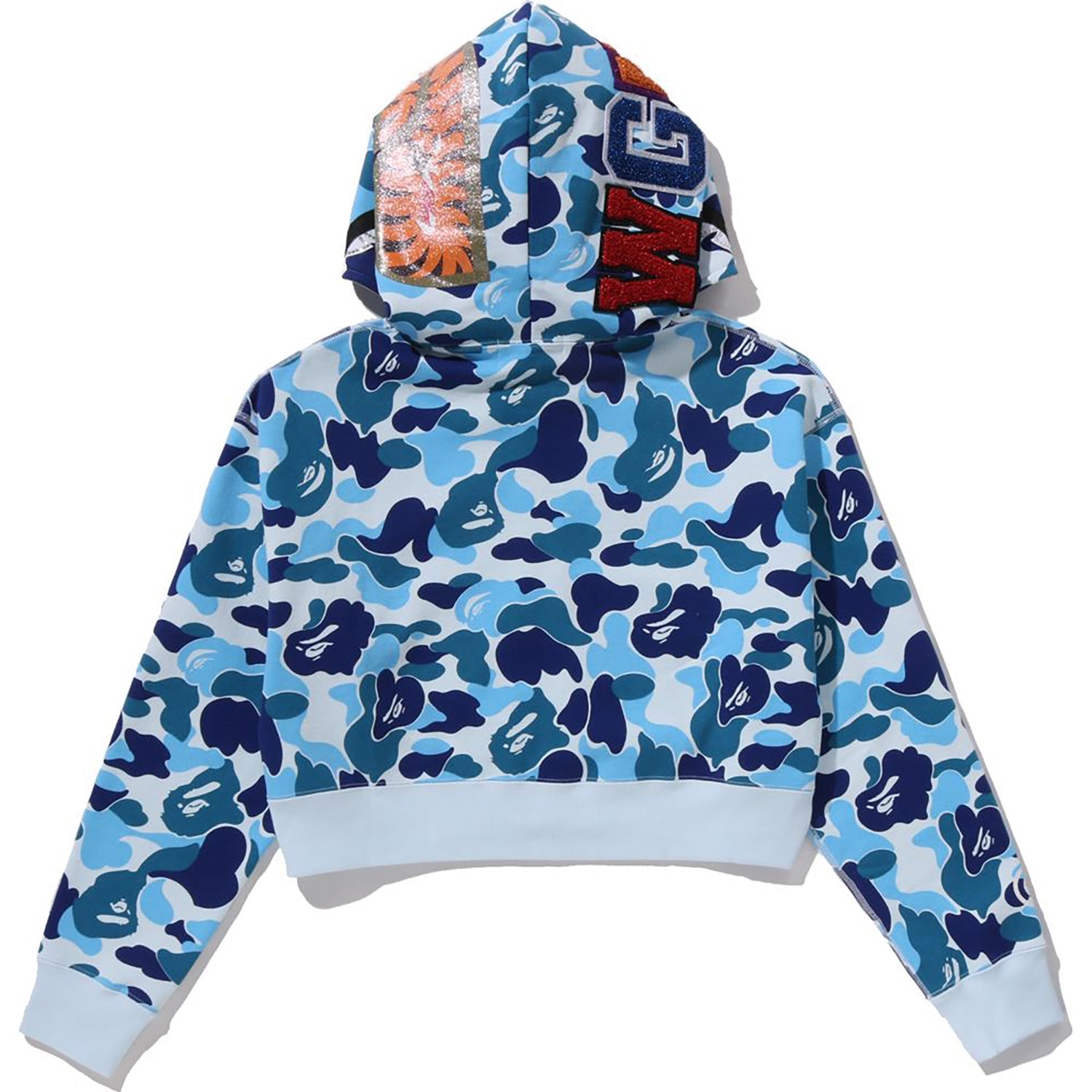 ABC CAMO CRYSTAL STONE SHARK CROPPED FULL ZIP HOODIE LADIES