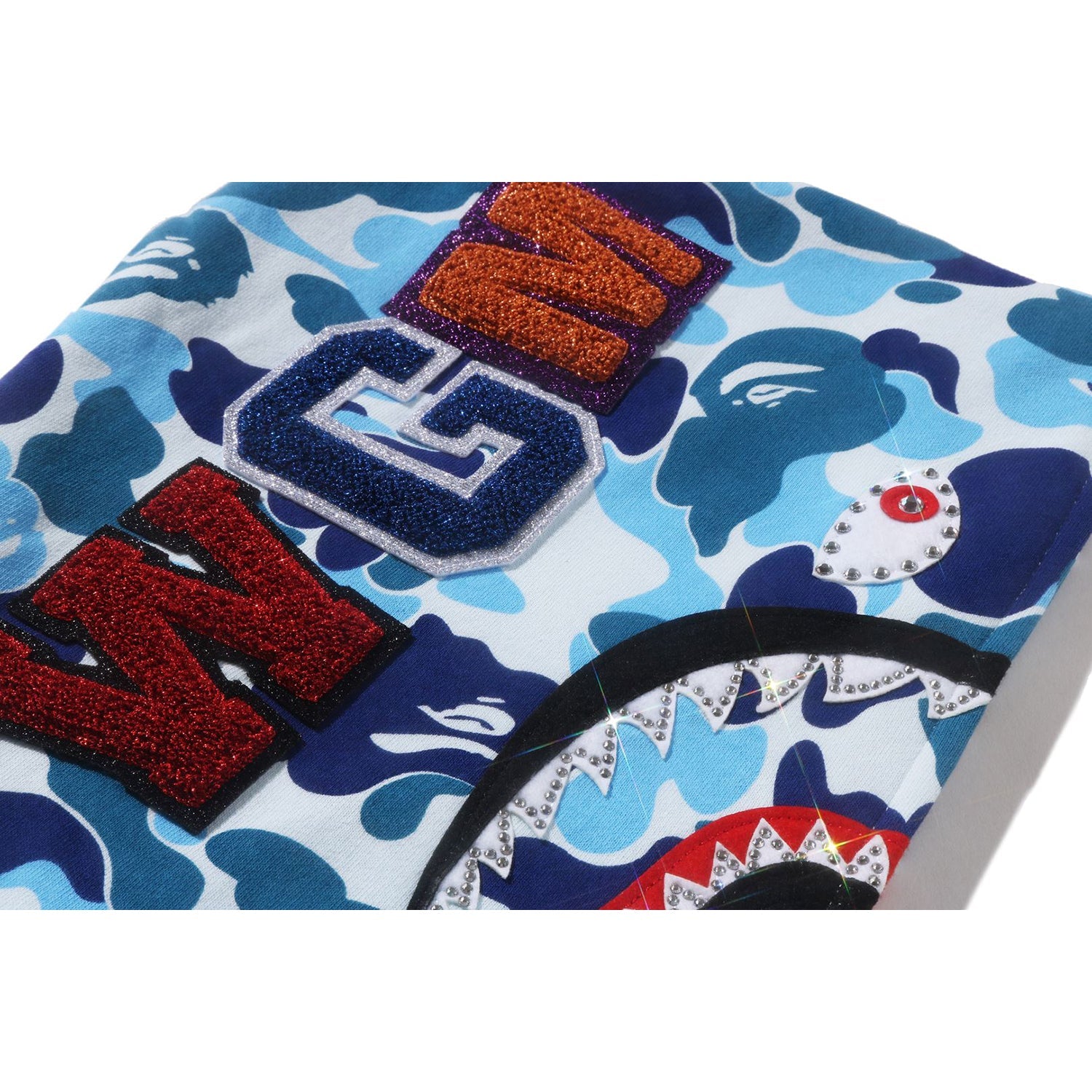ABC CAMO CRYSTAL STONE SHARK CROPPED FULL ZIP HOODIE LADIES