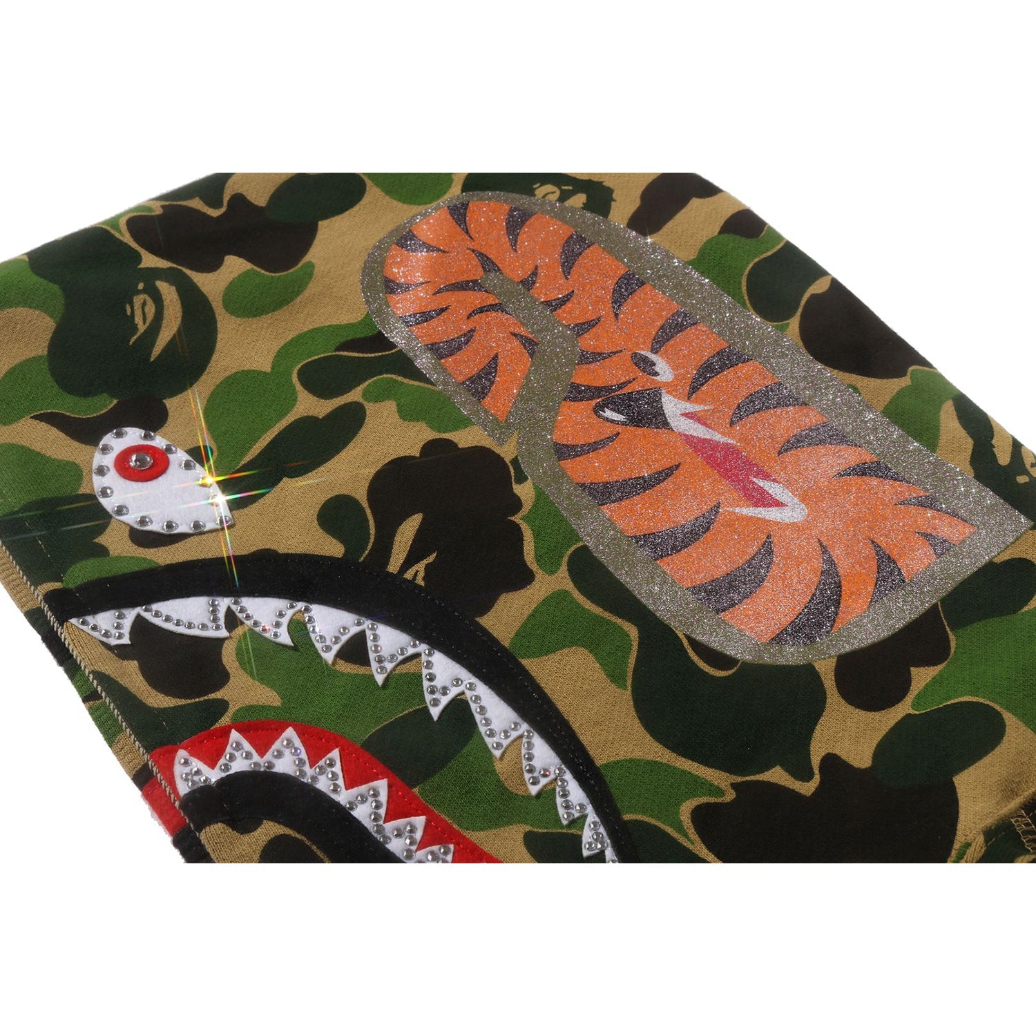 ABC CAMO CRYSTAL STONE SHARK CROPPED FULL ZIP HOODIE LADIES