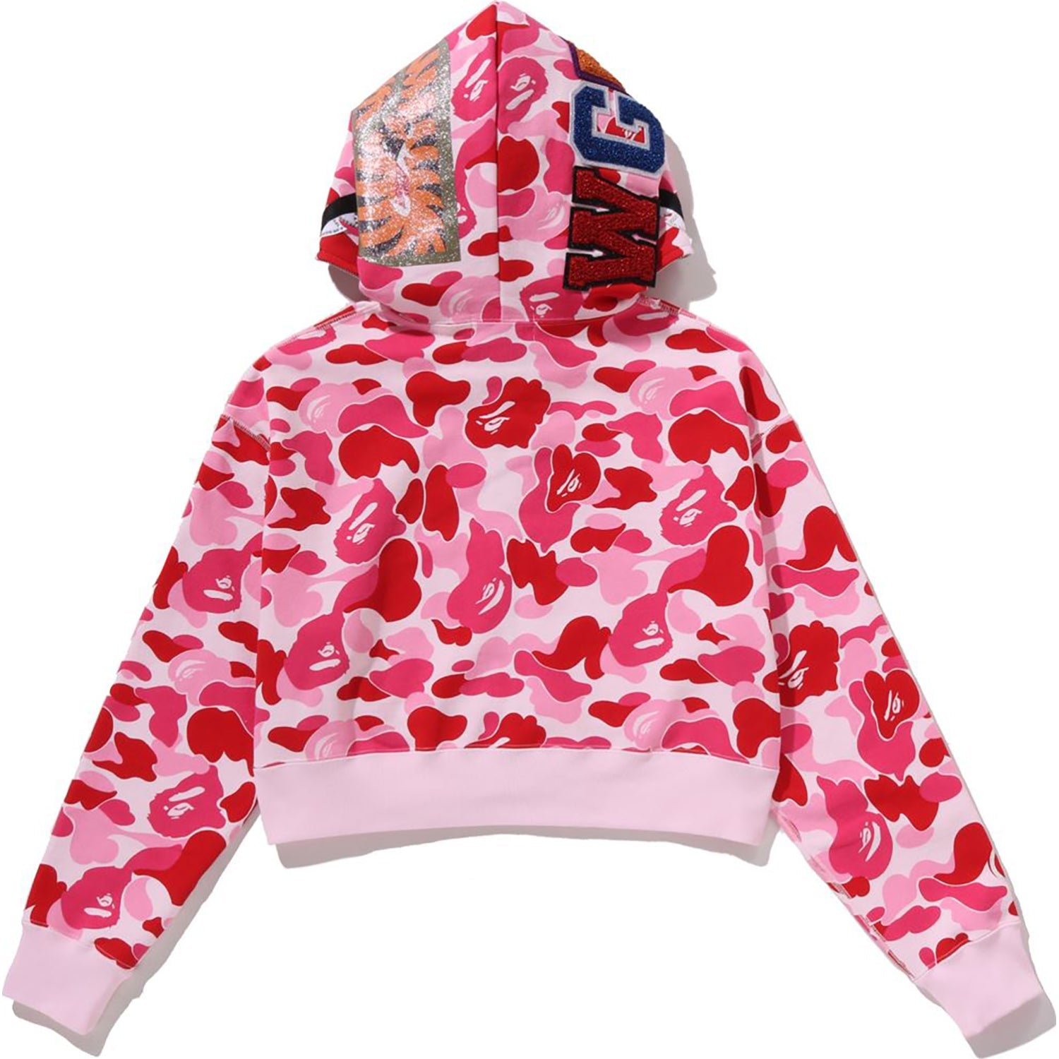 ABC CAMO CRYSTAL STONE SHARK CROPPED FULL ZIP HOODIE LADIES
