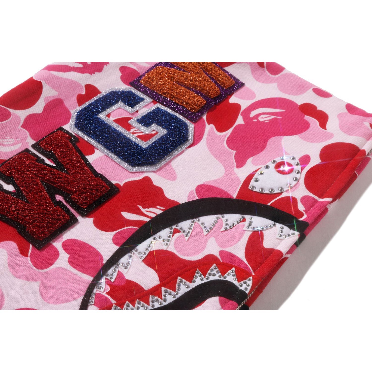ABC CAMO CRYSTAL STONE SHARK CROPPED FULL ZIP HOODIE LADIES